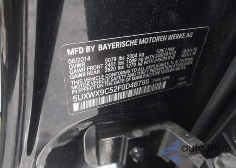 2015 BMW X3 xDrive28I из США, поврежденный, VIN 5UXWX9C52F0D48796